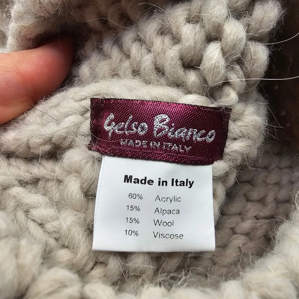 Gelso Bianco Alpaca Wool Blend Beanie OS Cream Cottagecore Floral Pom Pom Italy